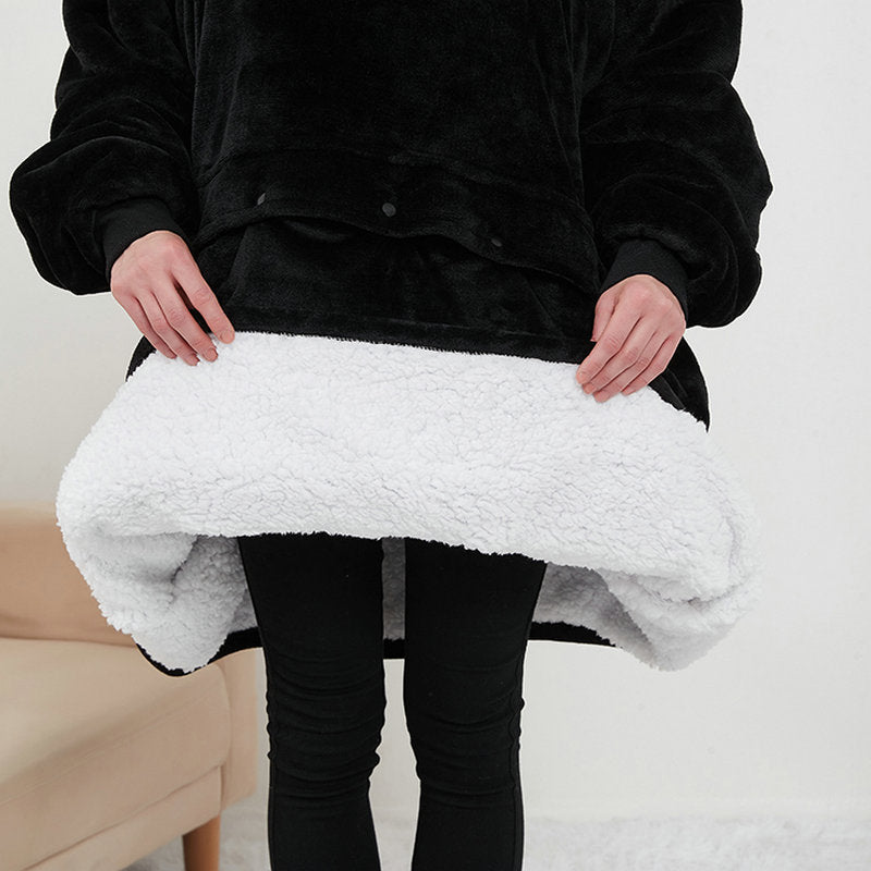 Oversized warm wearable blanket with pet pouch
