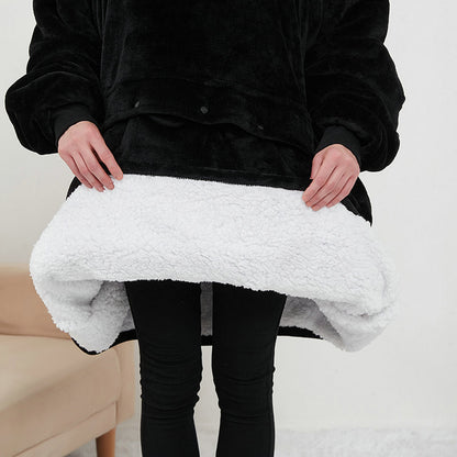 Oversized warm wearable blanket with pet pouch